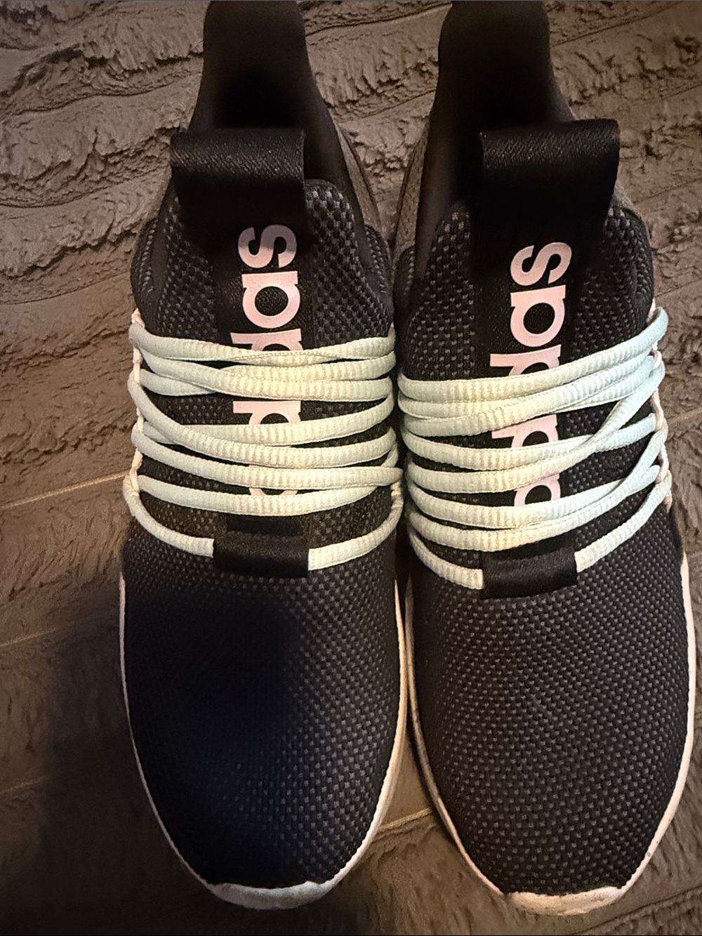 adidas Women’s Black Knit Sneakers with Mint Laces and Pink Logo